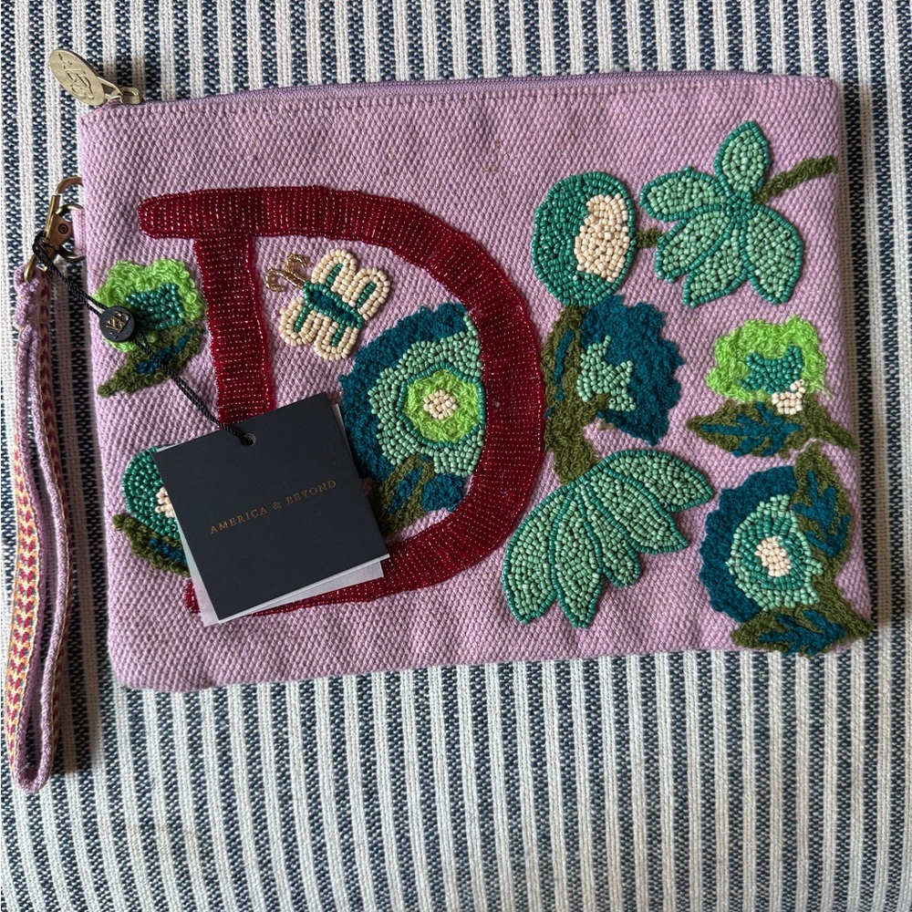Pink Floral Embroidered Pouch